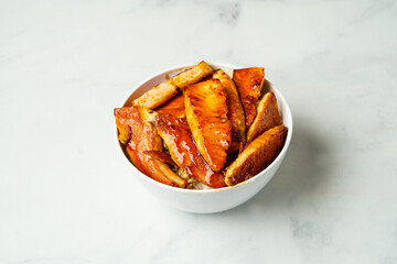 Stir fried salmon in a bowl