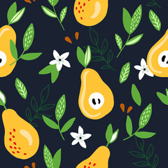 Obraz na płótnie Canvas Vector pear pattern. Decorative Fruits simless pattern