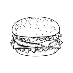 Hamburgers vector line art illustration on white background 