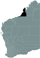 Black flat blank highlighted location map of the SHIRE OF BROOME AREA inside gray administrative map of areas of the Australian state of Western Australia