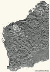 Topographic relief map of the Australian state of WESTERN AUSTRALIA with black contour lines on vintage beige background