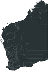 Dark gray blank flat vector administrative map of local government areas of the Australian state of WESTERN AUSTRALIA with white border lines of its areas