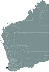 Black flat blank highlighted location map of the SHIRE OF AUGUSTA–MARGARET RIVER AREA inside gray administrative map of areas of the Australian state of Western Australia