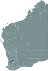 Black flat blank highlighted location map of the SHIRE OF BEVERLEY AREA inside gray administrative map of areas of the Australian state of Western Australia