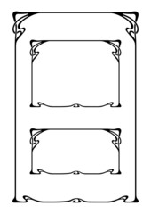 Set of rectangular black retro frames. Art Nouveau style. Various orientation.
