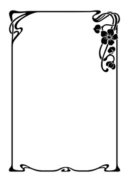 Rectangular black retro framework. Art Nouveau style. Floral element. A4, A3, portrait orientation.