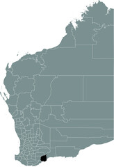 Black flat blank highlighted location map of the SHIRE OF JERRAMUNGUP AREA inside gray administrative map of areas of the Australian state of Western Australia