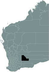 Black flat blank highlighted location map of the SHIRE OF COOLGARDIE AREA inside gray administrative map of areas of the Australian state of Western Australia
