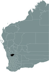 Black flat blank highlighted location map of the SHIRE OF DALWALLINU AREA inside gray administrative map of areas of the Australian state of Western Australia
