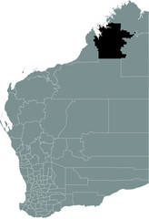Black flat blank highlighted location map of the  SHIRE OF DERBY–WEST KIMBERLEY AREA inside gray administrative map of areas of the Australian state of Western Australia