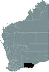 Black flat blank highlighted location map of the SHIRE OF ESPERANCE AREA inside gray administrative map of areas of the Australian state of Western Australia