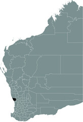 Fototapeta na wymiar Black flat blank highlighted location map of the SHIRE OF GINGIN AREA inside gray administrative map of areas of the Australian state of Western Australia