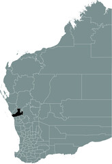 Black flat blank highlighted location map of the  CITY OF GREATER GERALDTON AREA inside gray administrative map of areas of the Australian state of Western Australia