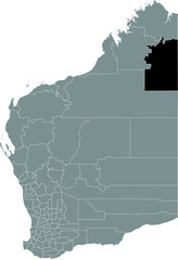 Black flat blank highlighted location map of the SHIRE OF HALLS CREEK AREA inside gray administrative map of areas of the Australian state of Western Australia