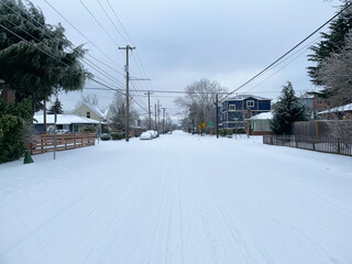 snow covered street in neighborhood 