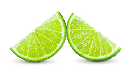 Fototapeta na wymiar Juicy slice of lime on white background