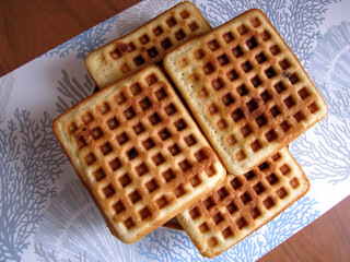 Homemade baked waffles on the table