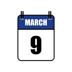 March 9 Calendar Icon Vector Illustration . Date , Day Of Mouth