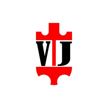 VJ red crown shield letter logo