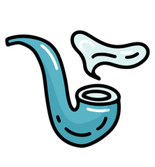 Smoking pirate pipe doodle flat illustration isolated on white background