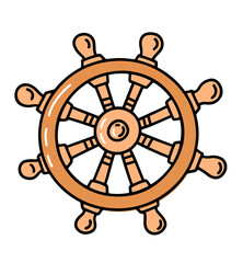 Ship boat steering wheel doodle flat illustration isolated on white background