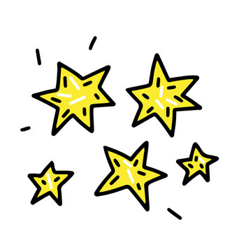 Set of golden stars doodle flat illustration isolated on white background