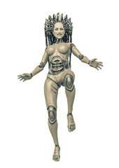 super cyborg is floating in the air