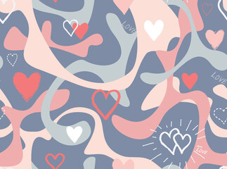 Fototapeta na wymiar Love Valentine's day seamless background. Love heart tiling holiday backdrop. Romantic date card pattern with love hearts