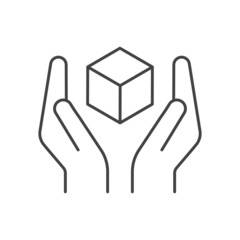 Obraz premium Human Hands Holding Cube vector icon in meaning Product