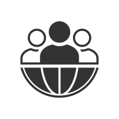 Half Globe plus Group of People vector icon in meaning Global Partnership