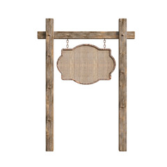 wooden tavern signboard used in medieval villages isolated on white
