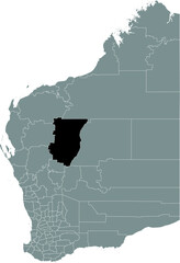 Black flat blank highlighted location map of the SHIRE OF MEEKATHARRA AREA inside gray administrative map of areas of the Australian state of Western Australia
