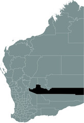 Black flat blank highlighted location map of the SHIRE OF MENZIES AREA inside gray administrative map of areas of the Australian state of Western Australia