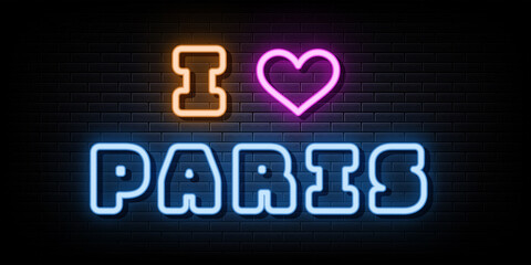 I love paris neon sign. neon symbol