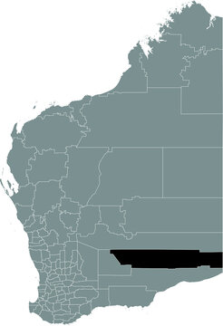 Black flat blank highlighted location map of the  CITY OF KALGOORLIE–BOULDER AREA inside gray administrative map of areas of the Australian state of Western Australia