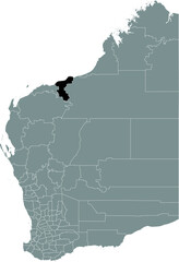 Black flat blank highlighted location map of the  TOWN OF PORT HEDLAND AREA inside gray administrative map of areas of the Australian state of Western Australia
