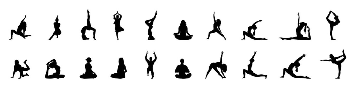 Meditation silhouette, yoga silhouettes pack