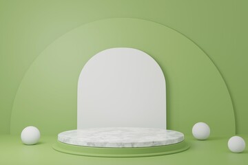 3d rendering of a minimalistic platform for product demonstration. Green mockup platform