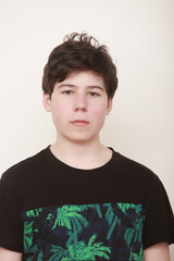 portrait of teenager caucasian boy looking into camera