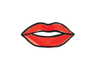Lips female. Sexy red lips line drawn illustration. Beautiful Woman lips logo in pastel color. Design concept good for logo, card, banner, poster, flyer