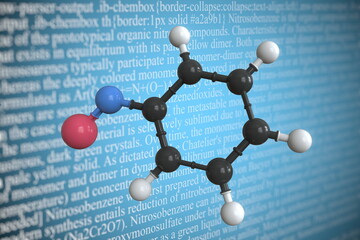 Molecular model of nitrosobenzene, 3D rendering