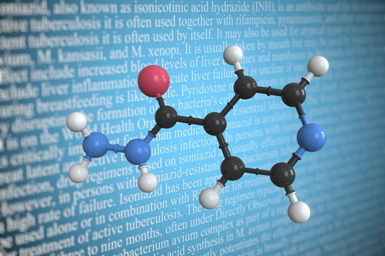 Molecular model of isoniazid, 3D rendering