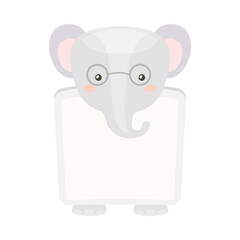 Frame decorated with elephant head. Photo album, note book page, notes, memories and stickers with lovely baby animal cartoon vector illustration