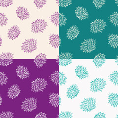 Seamless pattern of outlines abstract decorative chrysanthemum flower heads