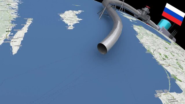 Animation Gas Pipeline Nord Stream 2 wird von Russland nach Deutschland gebaut