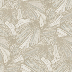 Wild meadow flower petal seamless vector pattern background. Textural monochrome neutral ecru beige backdrop with illustrative drawn flowers.Overlapping floral blooms botanical painterly repeat