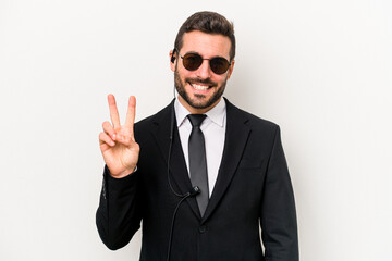 Young caucasian bodyguard man isolated on white background showing number two with fingers.