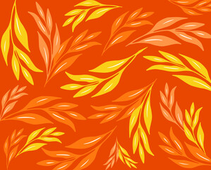 Beautiful branches with orange-yellow leaves. Illustration for decoration, packaging design, printing on fabric, wallpaper. 
