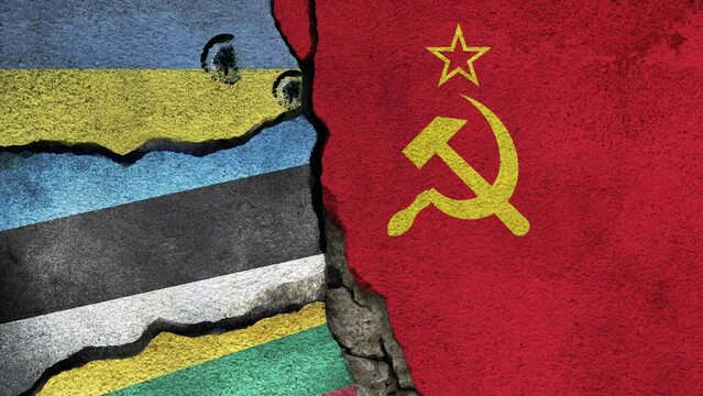 Flag of the Soviet Union next to ukraine, estonia, lithuania and the latvian national flag. To simulate the independece of baltic countries and the war against ukraine.
