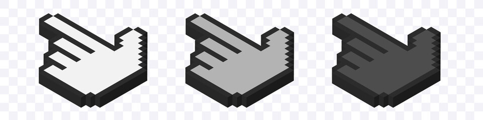 3d Computer Mouse click cursor. Mouse pointers set. Black vector icons of arrows. Vector clipart.